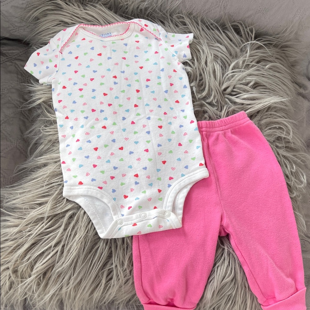 Carter's White and Pink Heart Print Baby Set